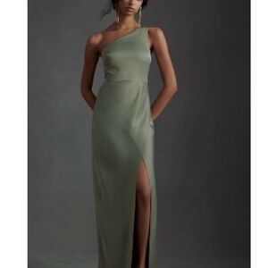 BHLDN Dylan Olive Sage One-Shoulder Gown
